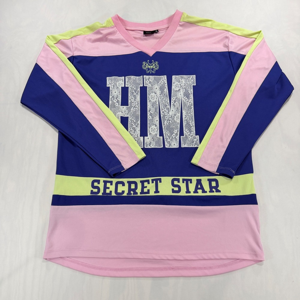 Disney Hannah Montana Jersey Women M Blue Pink Secret Star Y2K Pop Star Shirt